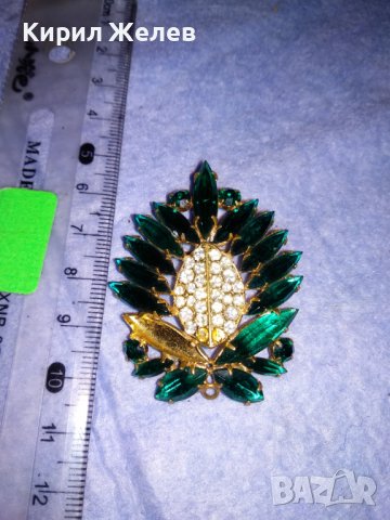 СТАРА ПОЗЛАТЕНА БРОНЗОВА ФЛОРАЛНА РЕТРО БРОШКА с ФАСЕТИРАНИ БЛЕСТЯЩИ КРИСТАЛИ 37018, снимка 8 - Антикварни и старинни предмети - 39942078