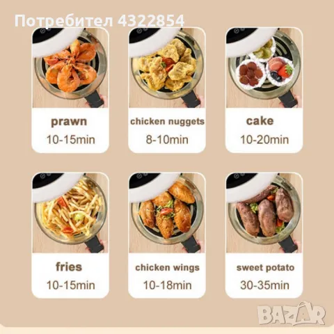 Интелигентен въздушен фритюрник 4 литра с прозрачен визуален прозорец , снимка 7 - Фритюрници - 48721779