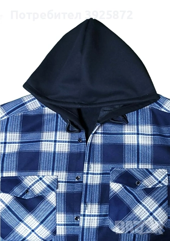 Карирана риза с качулка и подплата от полар, снимка 3 - Ризи - 53622144