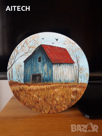  Ръчно рисувана картина магнит – миниатюра върху обла основа, 15 см