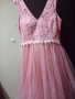 Официална рокля с тюл и дантела в розово, снимка 1