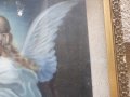 Стара Рисувана Картина на платно в перспектива Ангел пазител на децата, снимка 7