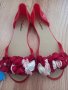 дамски червени сандали с цветя, снимка 1
