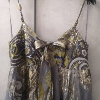 Бутикова Рокля от Естествена коприна, нова, сиво и златно, размер L, снимка 7 - Рокли - 42472238