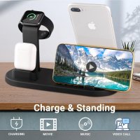 Безжично зарядно устройство 6 в 1, Съвместимо със зарядно за Airpods/iPhone/Apple Watchс,Qi устройст, снимка 2 - Безжични зарядни - 41964944