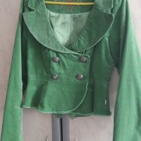 Дамско, зелено сако, плюш, размер S, снимка 1 - Сака - 40618787
