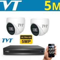 TVT 5 Мегапиксела видеонаблюдение комплект с 2 бр. 5 Mpix куполни камери и 5Mp DVR, снимка 1 - HD камери - 41446469