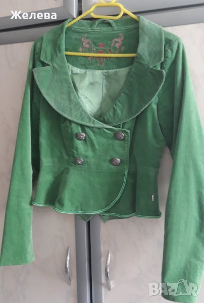 Дамско, зелено сако, плюш, размер S, снимка 1