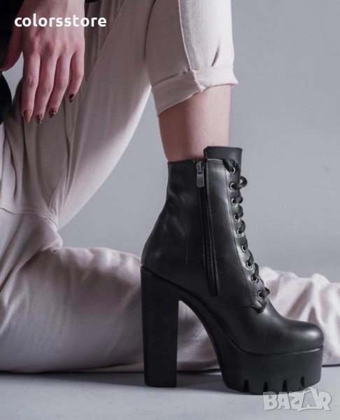 Боти на ток - черна кожа с черно ходило - BT13, снимка 1