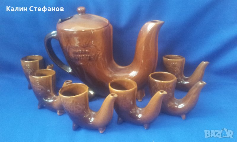 Керамичен комплект Ханска шатра, Хан Крум, кана и 6 чаши под форма Ритон, снимка 1