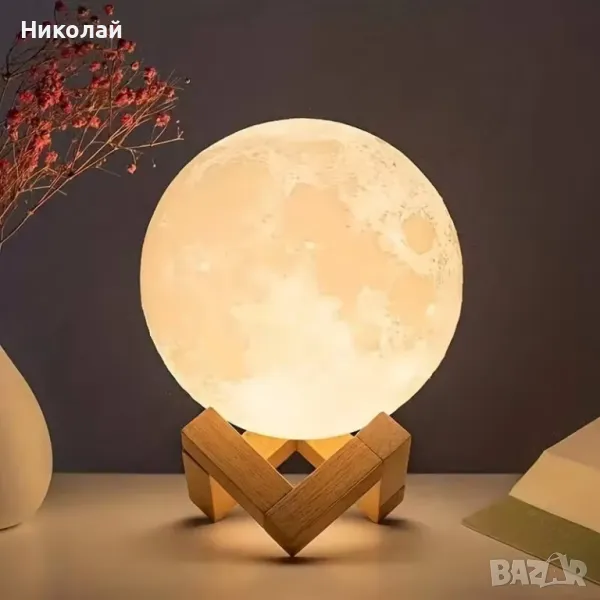 Лампа 3D луна , декорация за бюро спалня детска стая , нощна лампа луна пълнолуние, снимка 1