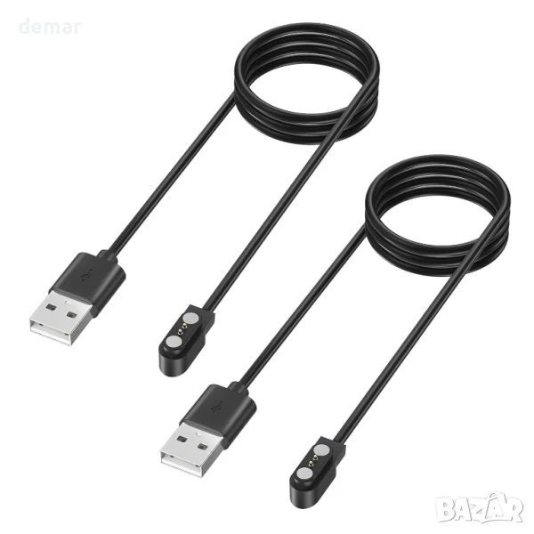Комплект от 2 кабела за зареждане с 2 пина, магнитни за смарт часовници, 100 см, снимка 1