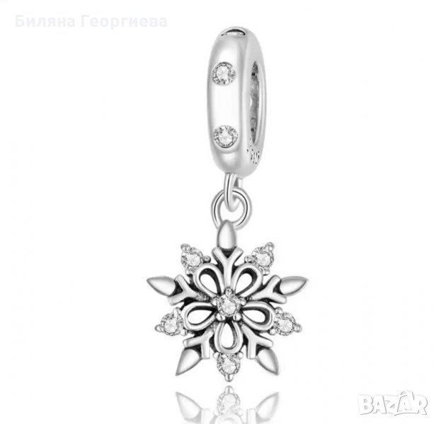 Талисман за гривна Пандора снежинка Crystal Snowflake сребро 925 модел 001, снимка 1