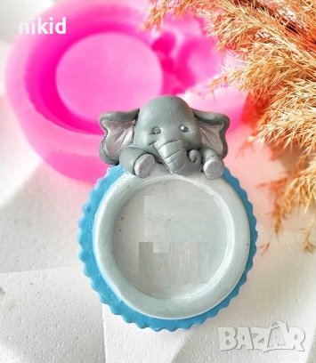 слон слонче кръг кръгла рамка за снимка силиконов молд форма фондан шоколад гипс калъп декор украса, снимка 1