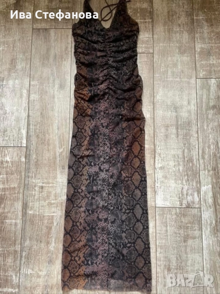 Разкошна дълга нова елегантна официална парти коктейлна еластична змийска рокля змия питон, снимка 1