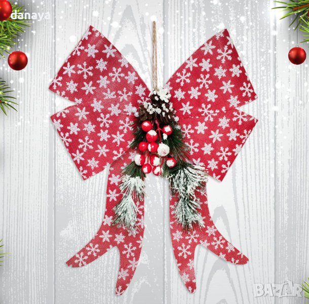 4164 Голяма коледна панделка с елхови клонки, 37x30cm, снимка 1