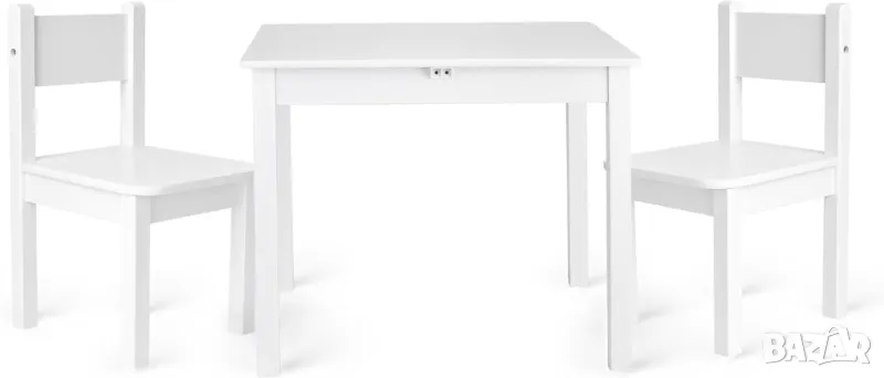 Детска маса и 2 стола от дърво - Бяло - столче за хранене за деца, снимка 1