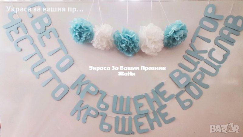 Украса За кръщене * надпис*топки от тишу за украса, снимка 1
