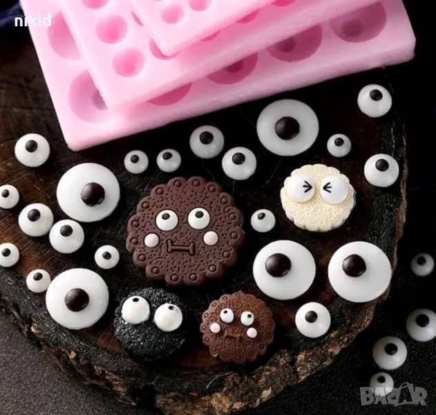 кръгчета кръгове полу кръг за направа на очи очички силиконов молд форма фондан шоколад смола декор, снимка 1