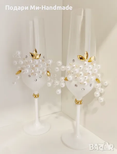 Сватбени чаши с перли , снимка 1