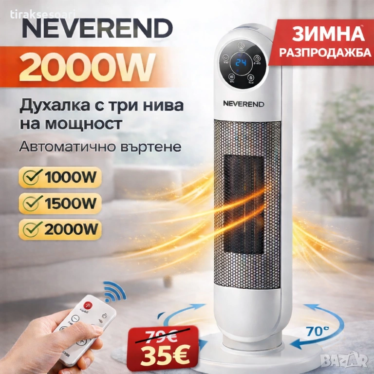 Духалка NEVEREND 2000W с въртене и LED дисплей – ПРОМО, снимка 1