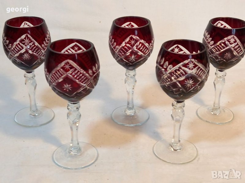 Четири кристални чаши рубинен кристал , снимка 1