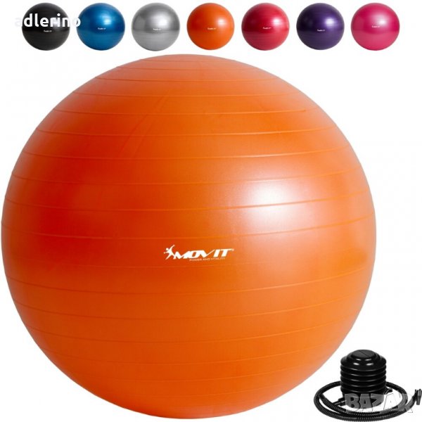 Гимнастическа топка, фитнес топка, крачна помпа, 85 см, оранжева, снимка 1