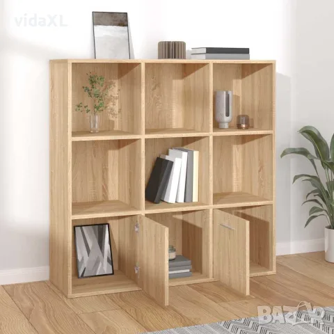 vidaXL Шкаф библиотека, дъб сонома, 98x30x98 см, инженерно дърво, снимка 3 - Етажерки - 56147714