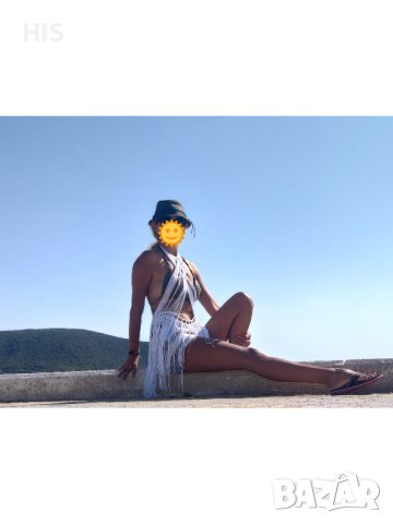 Плажна рокля ръчно плетена туника бохо стил в бяло, снимка 6 - Бански костюми - 42140608