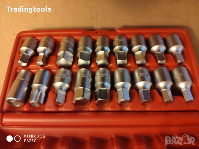 TRIDENT TOOLS 18бр 3/8 DRAIN PLUG KEY SET вложки камъни комплект, снимка 3 - Гедорета - 52852160