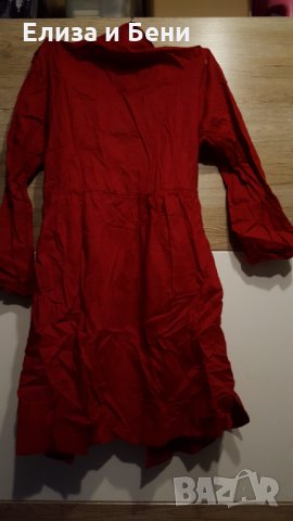 Ефирна памучна рокля тип престилка-риза в кока кола червен цвят с колан, снимка 3 - Рокли - 35803752