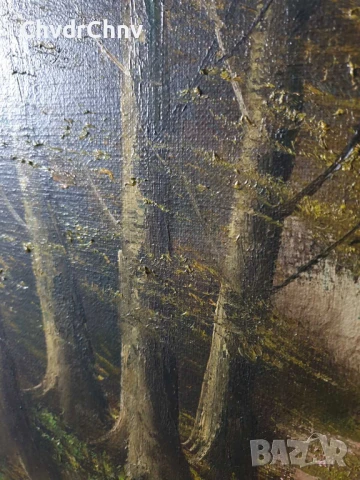 127х97см Quidousse/картина масло върху платно/пейзаж/къща-път-гора-езеро/масивна дървена рамка, снимка 5 - Картини - 50703341