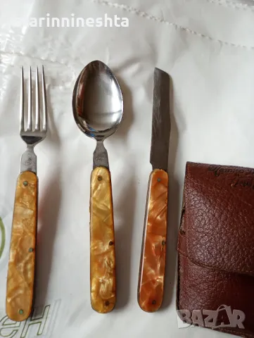 Ретро Винтидж ДИП Петко Денев джобен комплект нож ножка ножче виличка лъжичка , снимка 7 - Антикварни и старинни предмети - 48928603