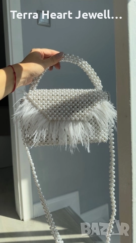 Дамска манта от перли кристали и щраусови пера, снимка 7 - Чанти - 52502190