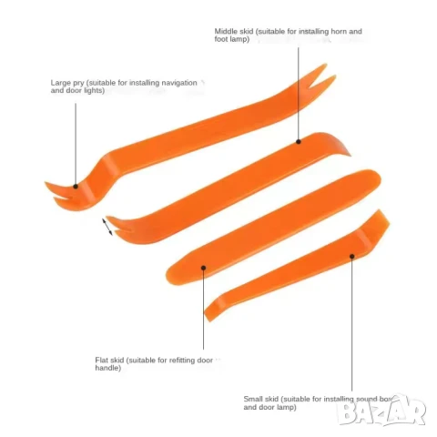 Комплект инструменти за разглобяване интериора на автомобил, 4 части / оранжеви, снимка 4 - Аксесоари и консумативи - 51248226