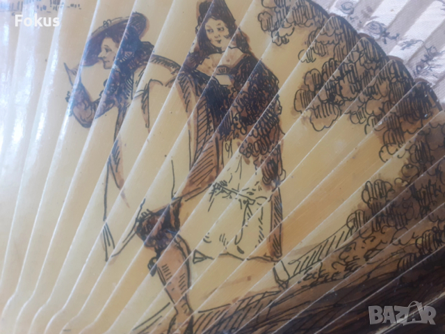 Старо дамско ветрило 19 век дърво и коприна ръчно рисувано, снимка 3 - Антикварни и старинни предмети - 53274959