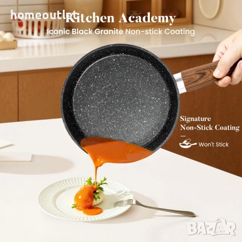 ПРОМОЦИЯ Комплект съдове за готвене с гранитно покритие, 17 части KITCHEN ACADEMY KA-CS01-014-BLACK, снимка 4 - Съдове за готвене - 52824199
