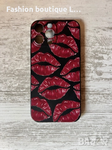Кейс / калъф за айфон 13 про макс черна силиконова гума с червени целувки 💋💋💋💋💋💋