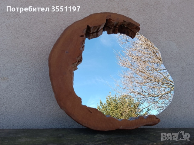 ОГЛЕДАЛО с масивна дървена рамка от дънер с жив вътрешен и външен ръб, снимка 5 - Огледала - 51789433
