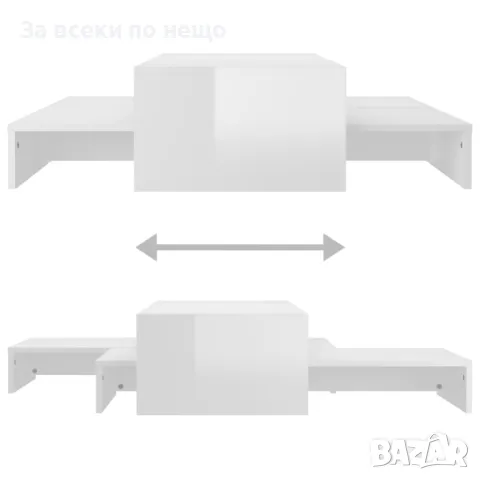 Комплект масички за кафе, бял гланц, 100x100x26,5 см Код P349, снимка 5 - Маси - 49799740