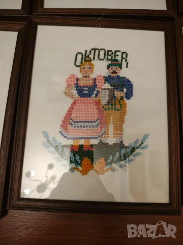 Лот гоблени сезони дървени рамки и стъкло, снимка 9 - Гоблени - 48633892