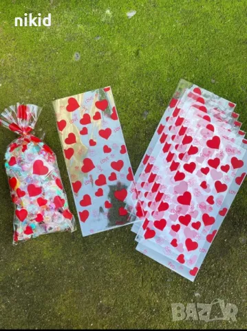 10 бр червени сърца подаръчни торбички големи опаковъчни пликчета дребни сладки ръчна подарък, снимка 3 - Други - 48722916