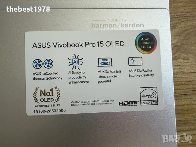 3k 120Hz OLED Asus Pro 15`Core Ultra 9-185H/RTX 4060/24GB DDR5/512GB NVMe/Батерия 100%, снимка 3 - Лаптопи за игри - 55804160