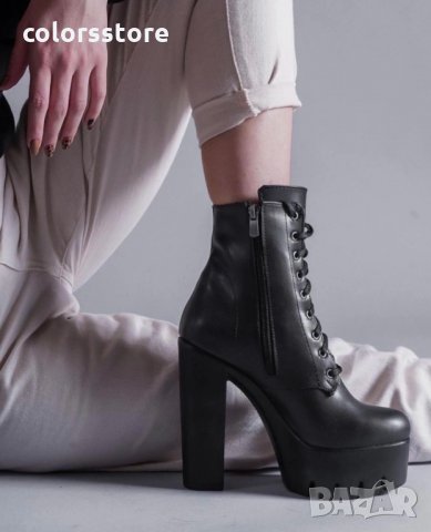 Боти на ток - черна кожа с черно ходило - BT13