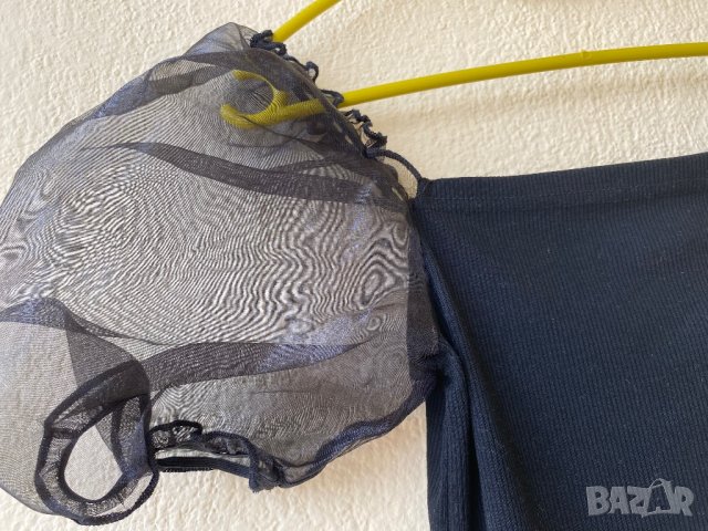 Блузка с буфан тюл ръкав - С, снимка 2 - Корсети, бюстиета, топове - 40939657