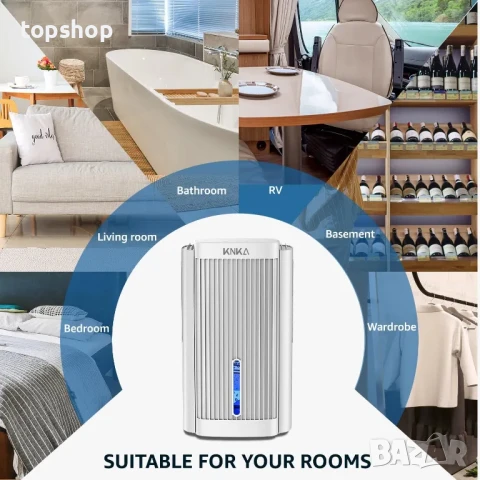 НОВ влагоуловител / изсушител KNKA 2.8 ЛИТРА / 95 унции, 1000 кв. фута, ТИХ..., снимка 4 - Влагоабсорбатори и влагоуловители - 50511332