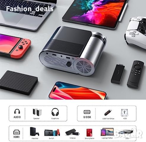 Нов мини преносим проектор за домашно кино, съвместим с iOS Android смартфон лаптоп, снимка 3 - Плейъри, домашно кино, прожектори - 41770315