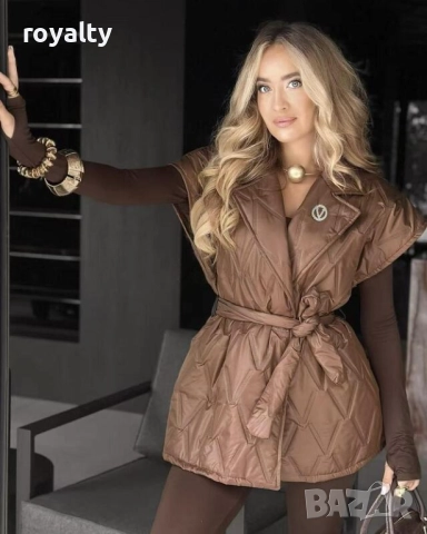 Капитониран кафяв елек с колан 