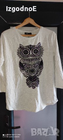 Л-ХЛ нова тънка блуза с бухал, с мъниста., снимка 3 - Блузи с дълъг ръкав и пуловери - 41339999