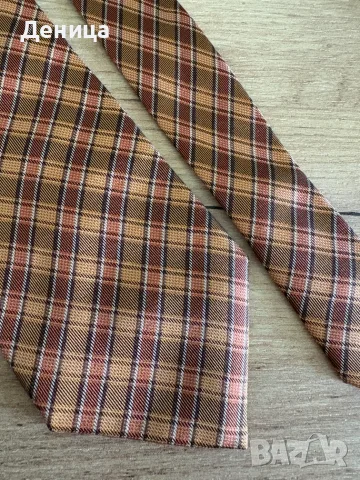 Hugo Boss 100% копринена вратовръзка в кафяво и оранжево, снимка 3 - Други - 56002637